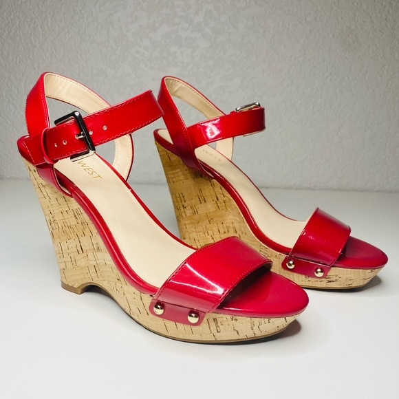 Nine West Red Patent Leather Corke Wedge NWOB - Picture 1 of 7
